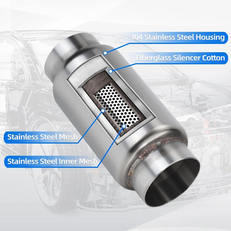 Piclafe 3" Inlet Exhaust Resonator, 3" Inlet/Outlet 9" Overall Length Exhaust Resonator Muffler - Image 3